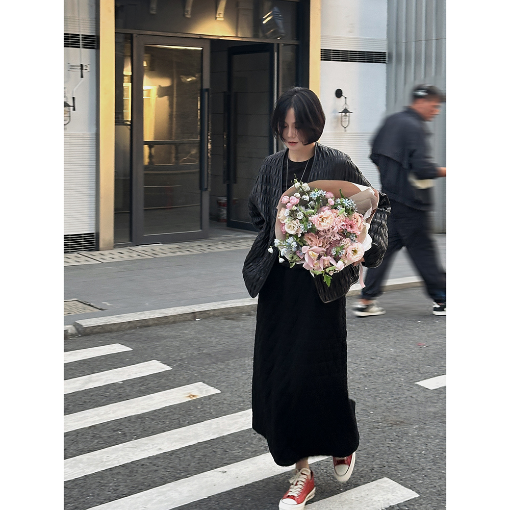 百搭刀切棉菱形格休闲直筒半身裙P1010