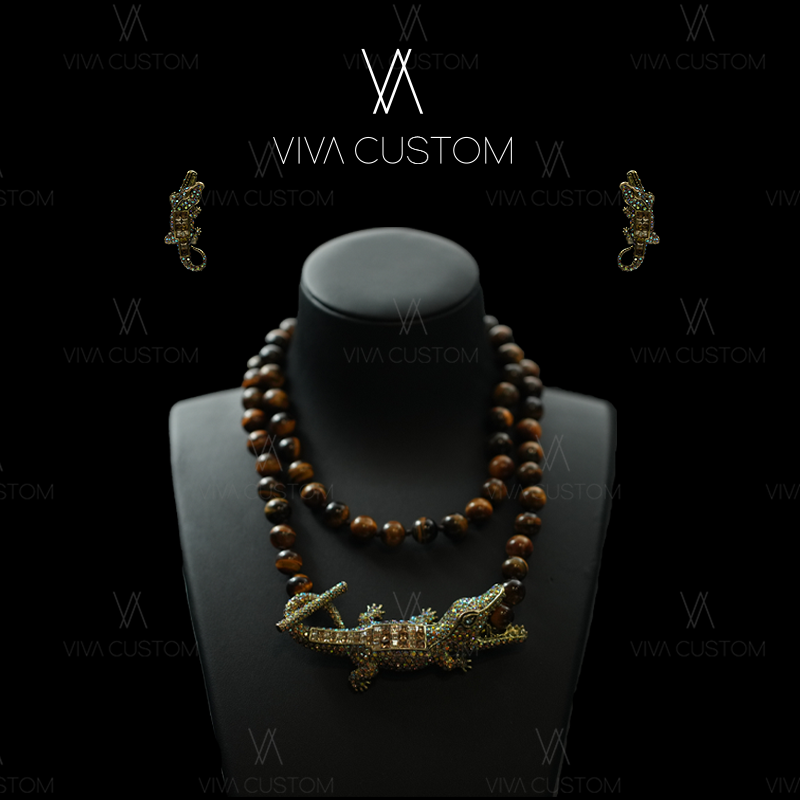 （动物系列）复古宫廷风高级感鳄鱼珠光闪耀套装