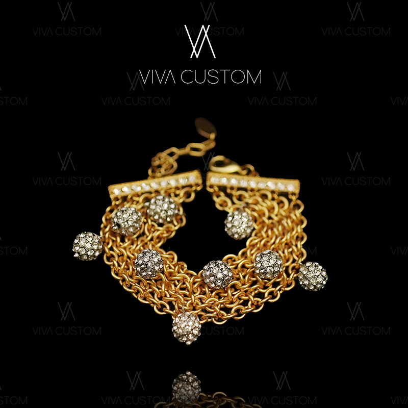 合金合成锆石手链 （精工）复古气质宽版镶嵌绣球花围栏手链M