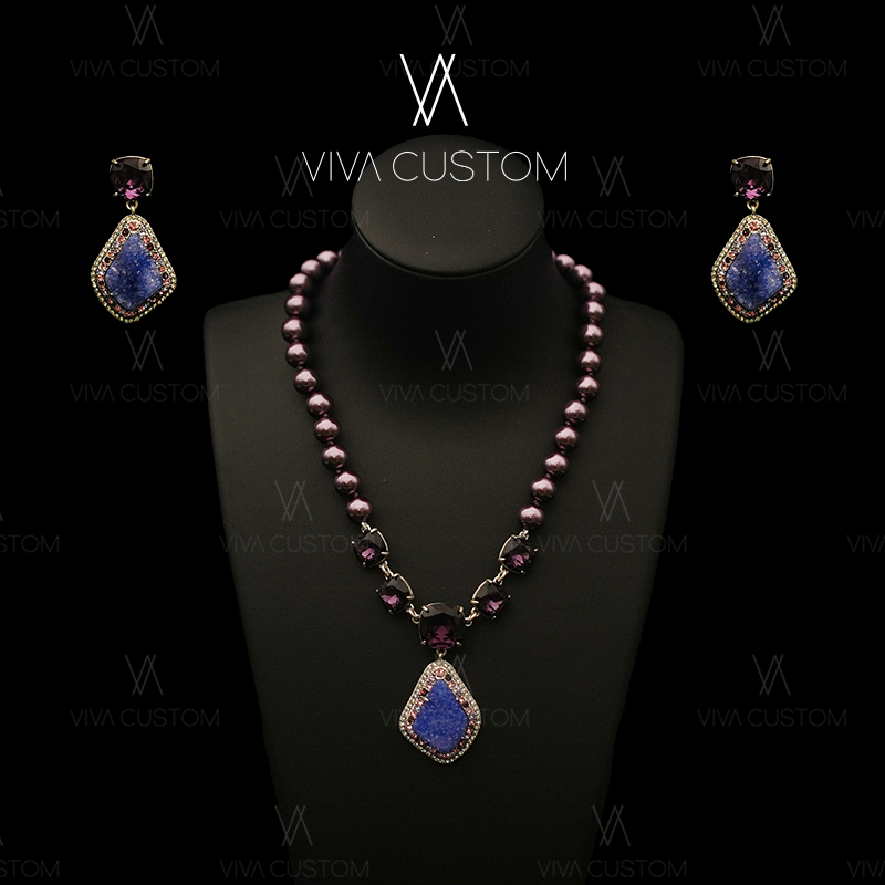 铜合金耳饰 彩石流光系列 复古宫廷风优雅气质淡紫冰川套装