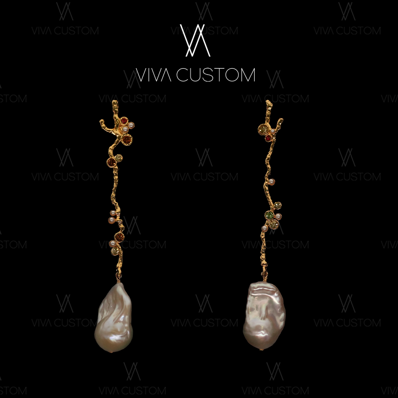 合金仿珍珠耳饰 珠华旧梦系列 法式简约灵动不规则巴洛克耳钉F