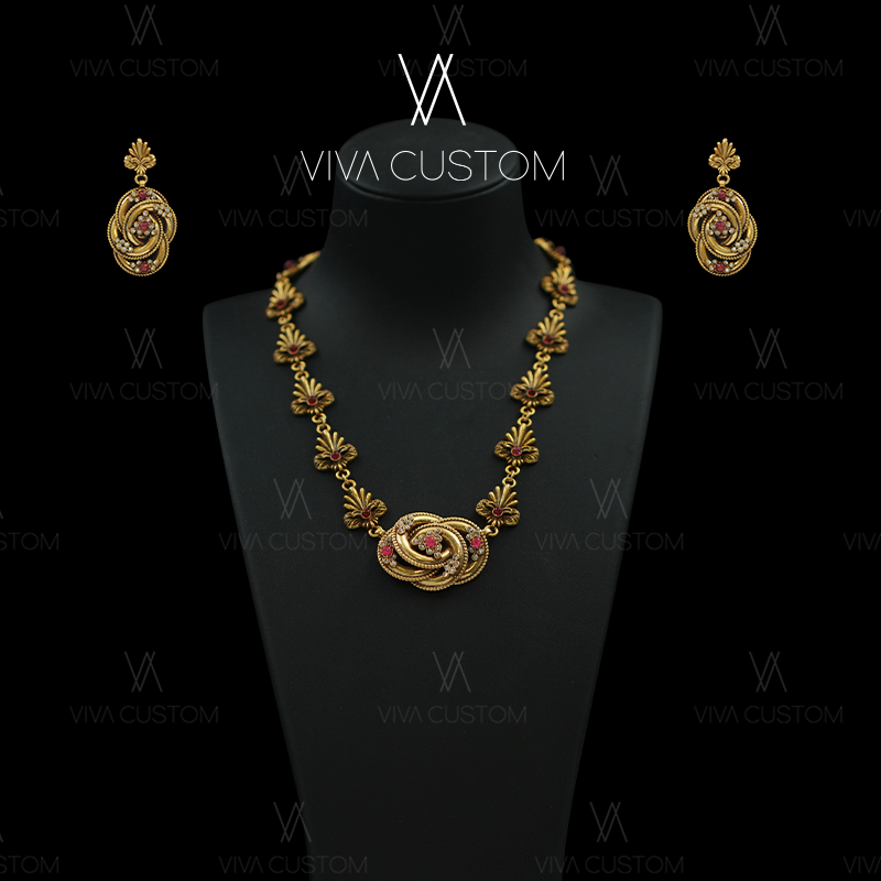 铜合金合成锆石耳饰 （素金系列）复古宫廷设计感繁花锦绣套装