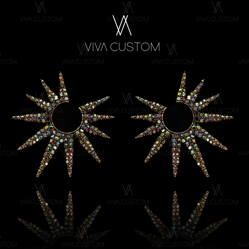 铜合金合成锆石耳饰 （HD系列）小众彩色星芒气质耳钉