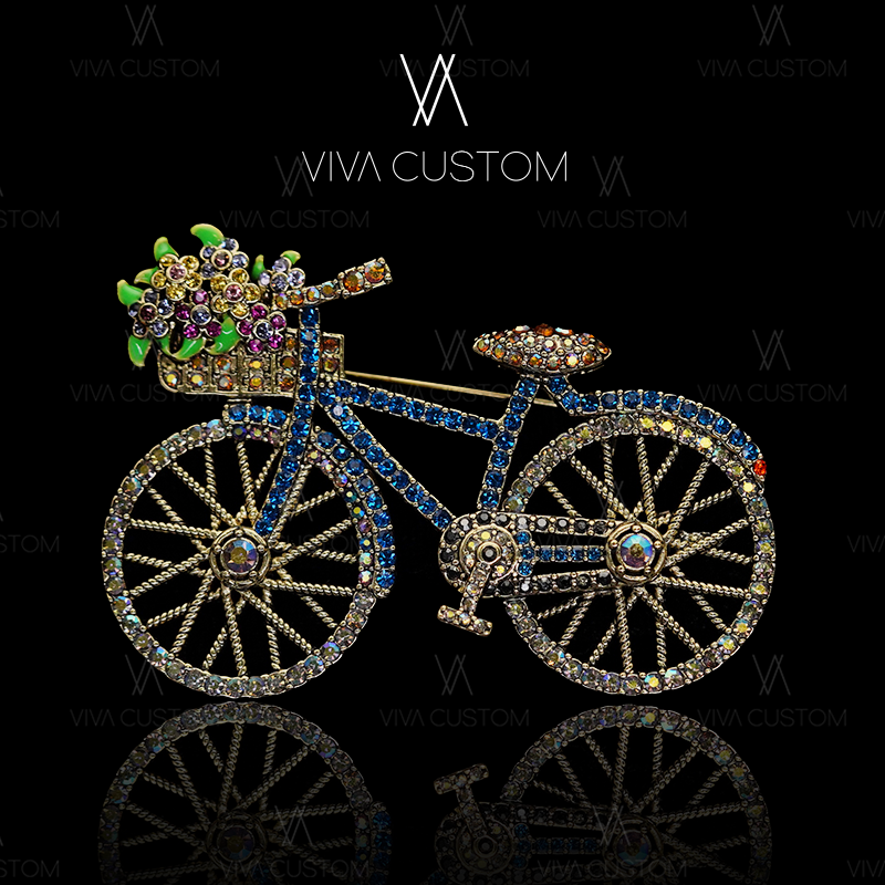 合金合成锆石胸针 (HD系列)重工轻奢周游世界自行车胸针