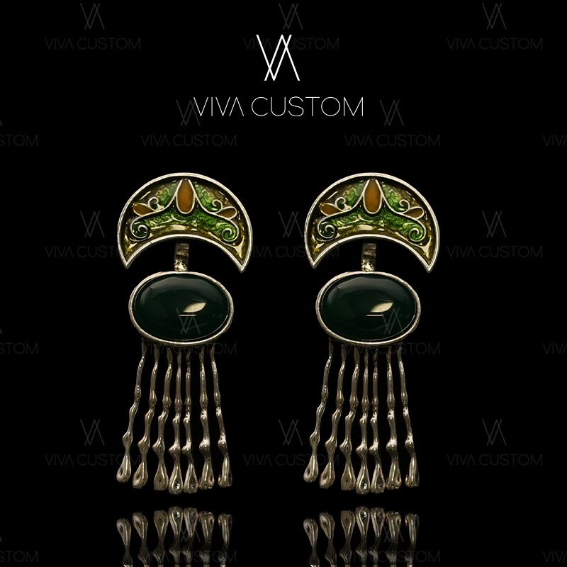 合金耳饰 （民族风系列）质感苗疆古韵碧色山水耳钉