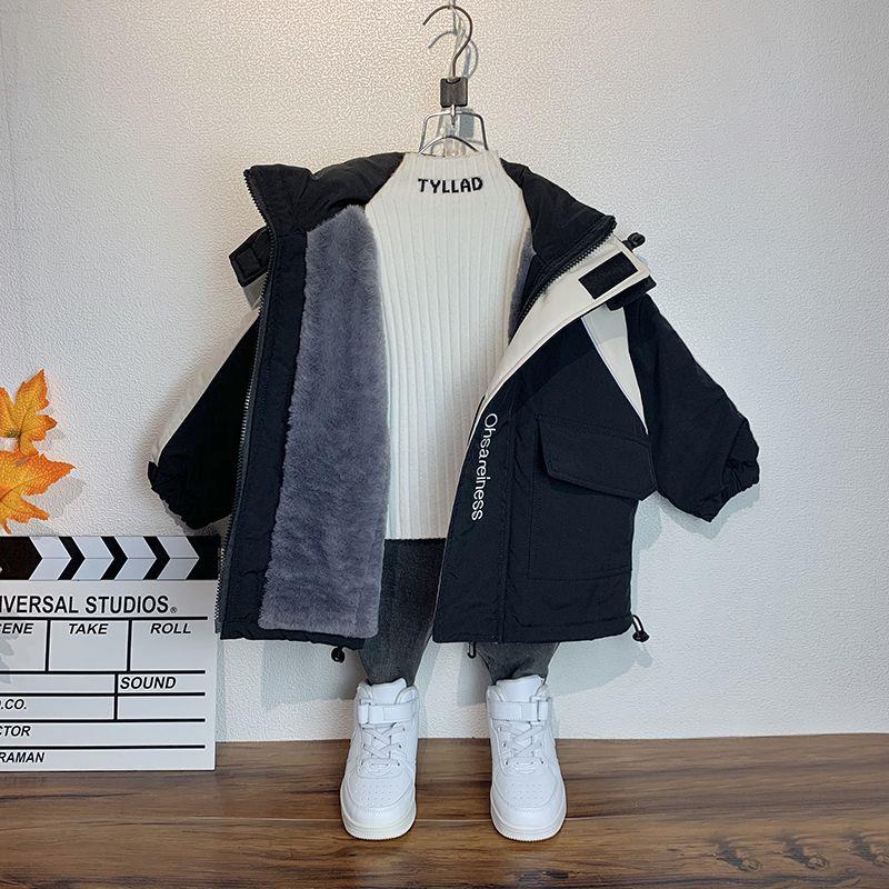 男童加绒派克服外套秋冬厚款洋气儿童加厚上衣宝宝韩版保暖棉衣潮