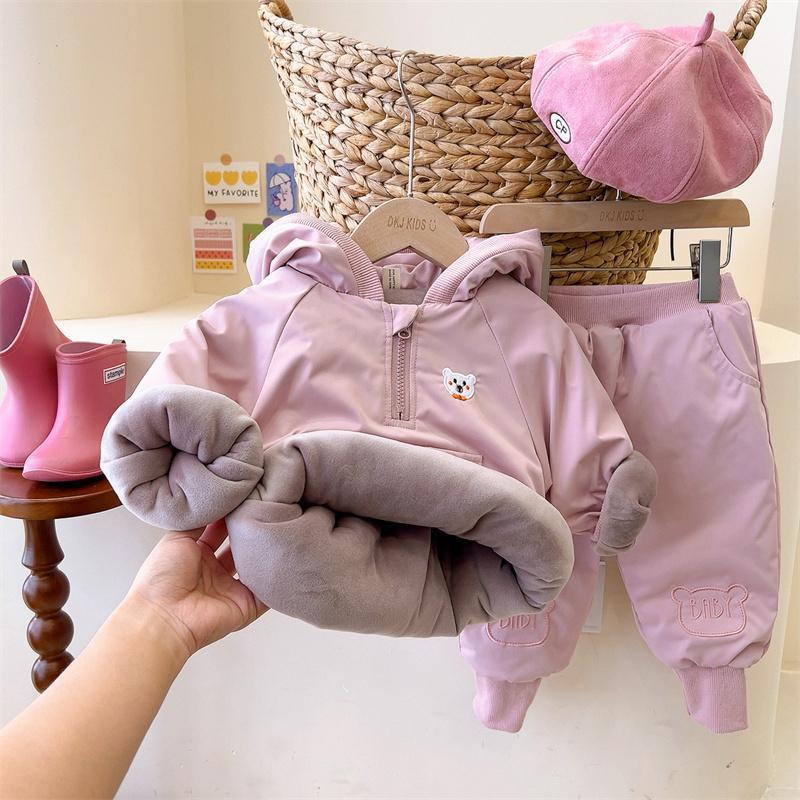 女童秋冬套装女宝宝加棉加厚韩版棉服儿童冬季棉衣小童洋气两件套