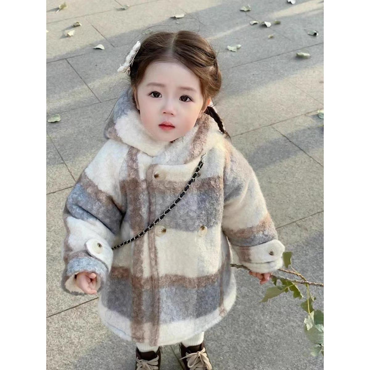 女童呢子大衣秋冬新款女宝宝加厚外套洋气中小童加厚冬季毛呢外套