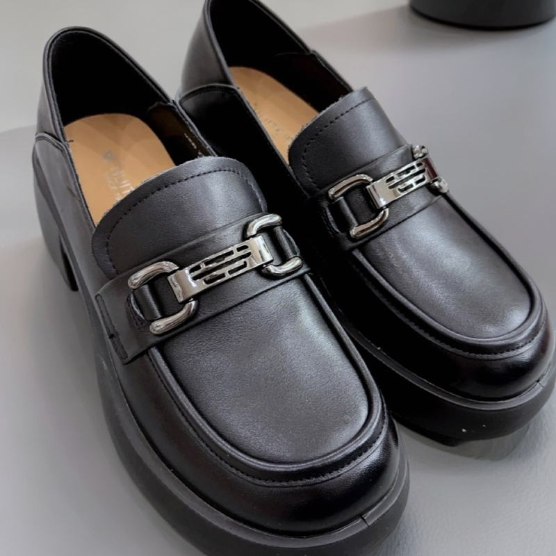 2024新款牛皮乐福鞋超轻粗跟厚底英伦风女单鞋