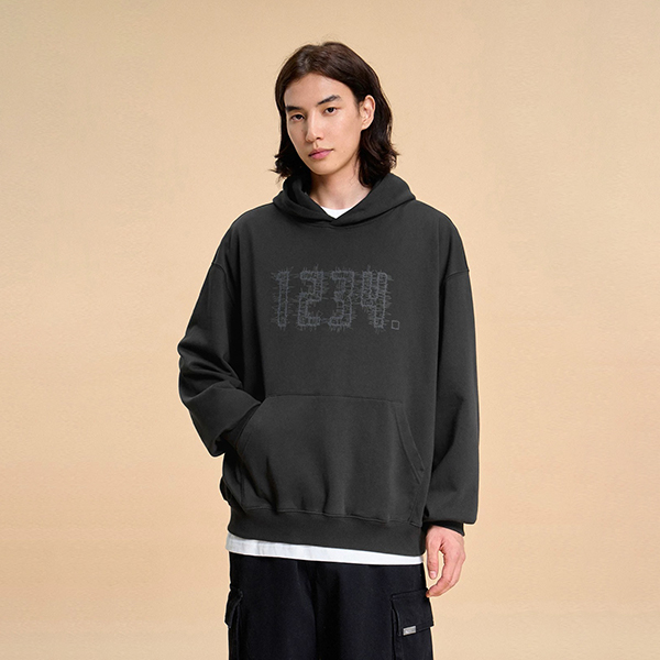 BONELESS数字1234线条LOGO帽衫宽松偏厚连帽卫衣秋冬潮牌上衣
