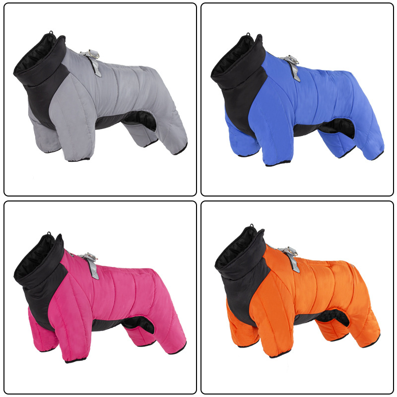跨境新款狗狗四脚衣防水加厚小狗衣秋冬保暖宠物棉衣宠物服装批发