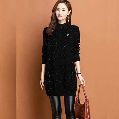 中长款套头加厚女加绒春秋冬韩版半高领厚宽松外穿气质保暖大码打