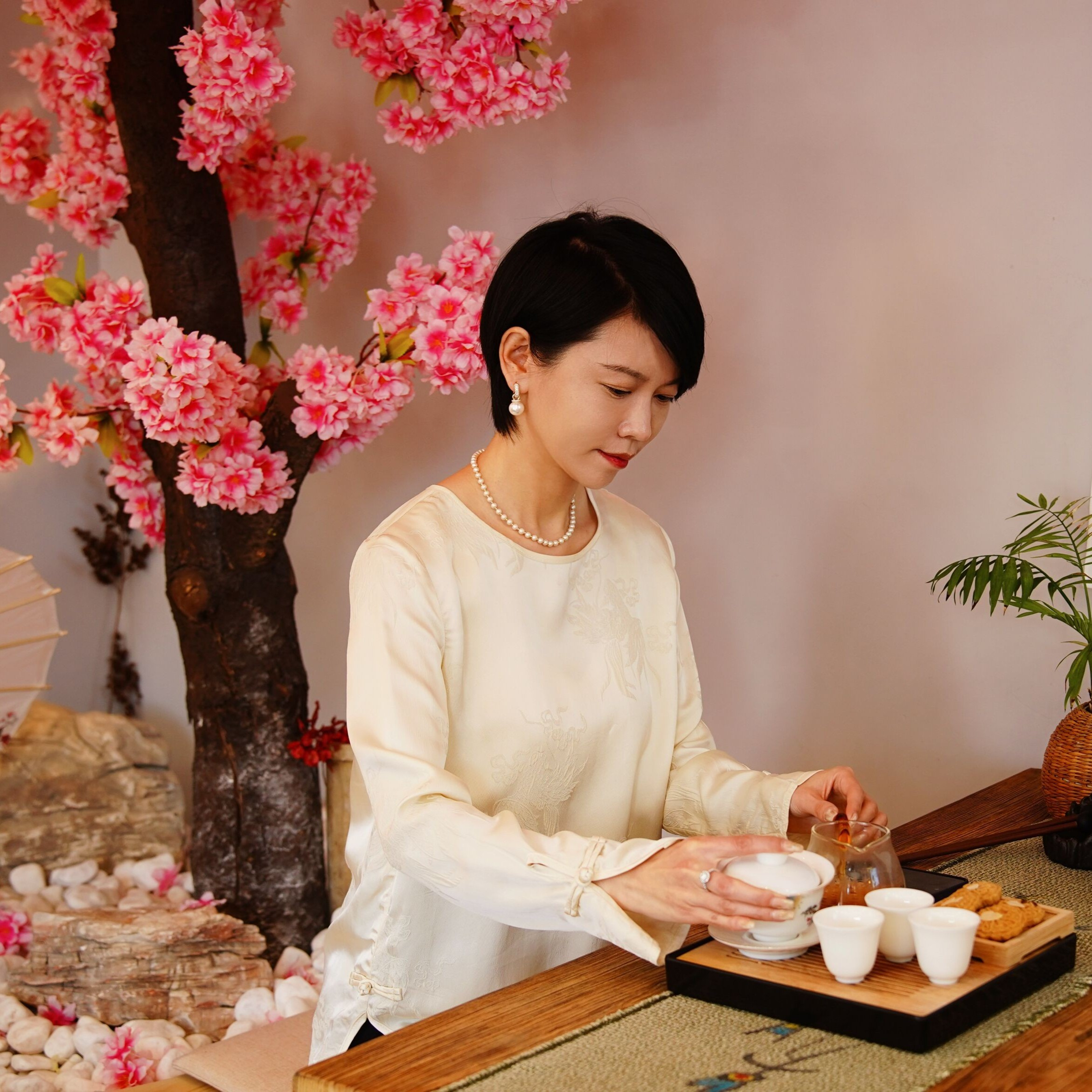 001786国风长袖冠乐皱真丝提花衬衫新中式女宽松套头小衫（100）