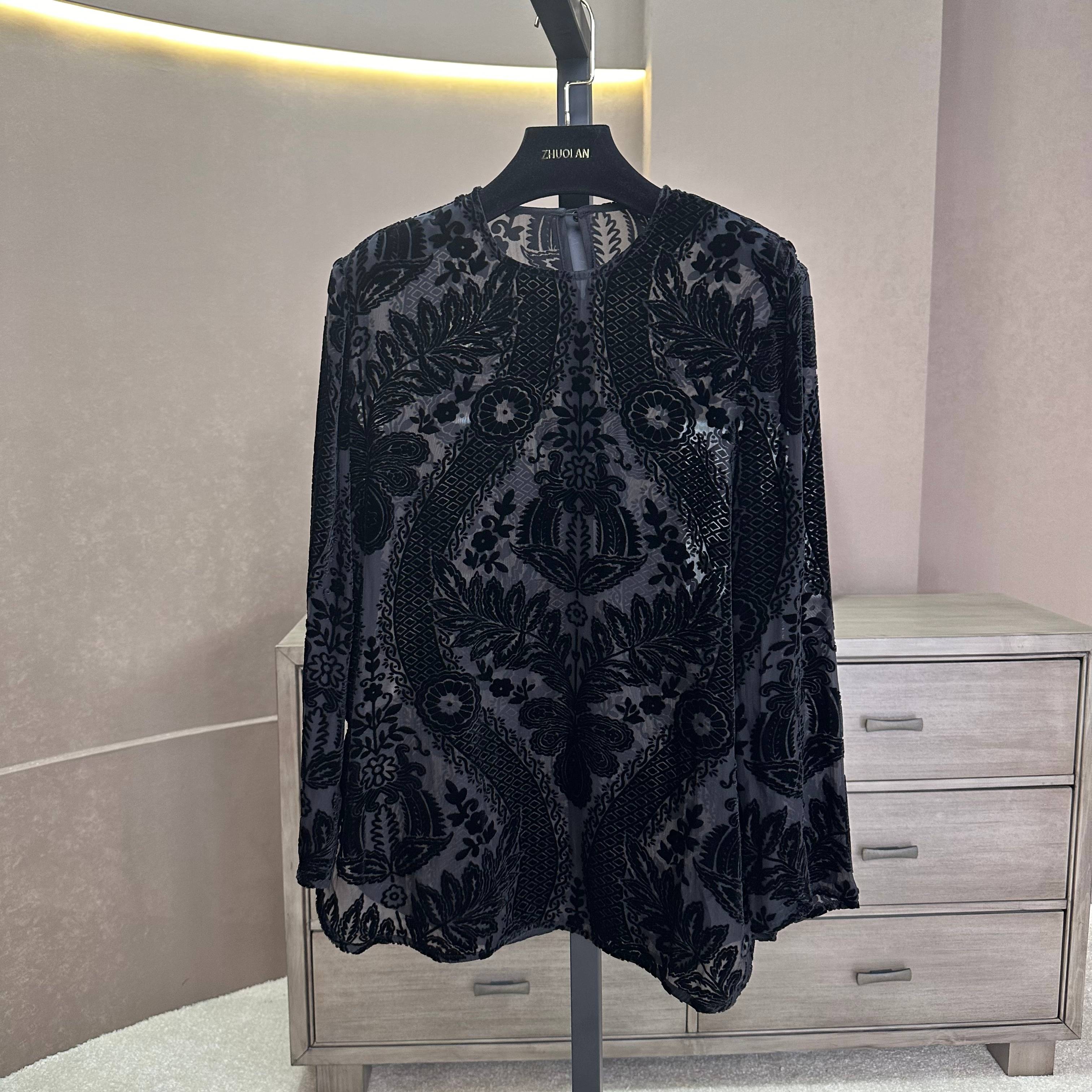 002274新中式国风上衣气质长袖时尚休闲打底镂空圆领（152）