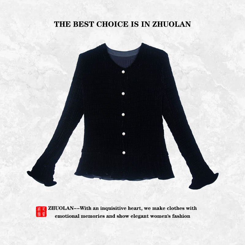 3570新中式国风上衣显瘦长袖短款百搭小香风圆领秋冬气质（128）