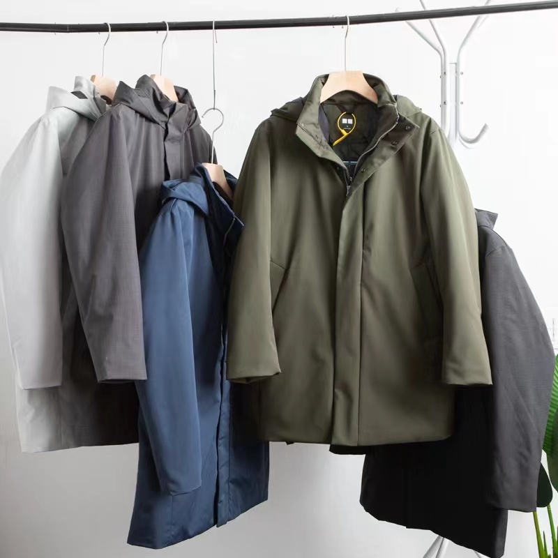 岛国面料全天候防风防水中长款连帽羽绒服男防寒大衣外套 0-8216