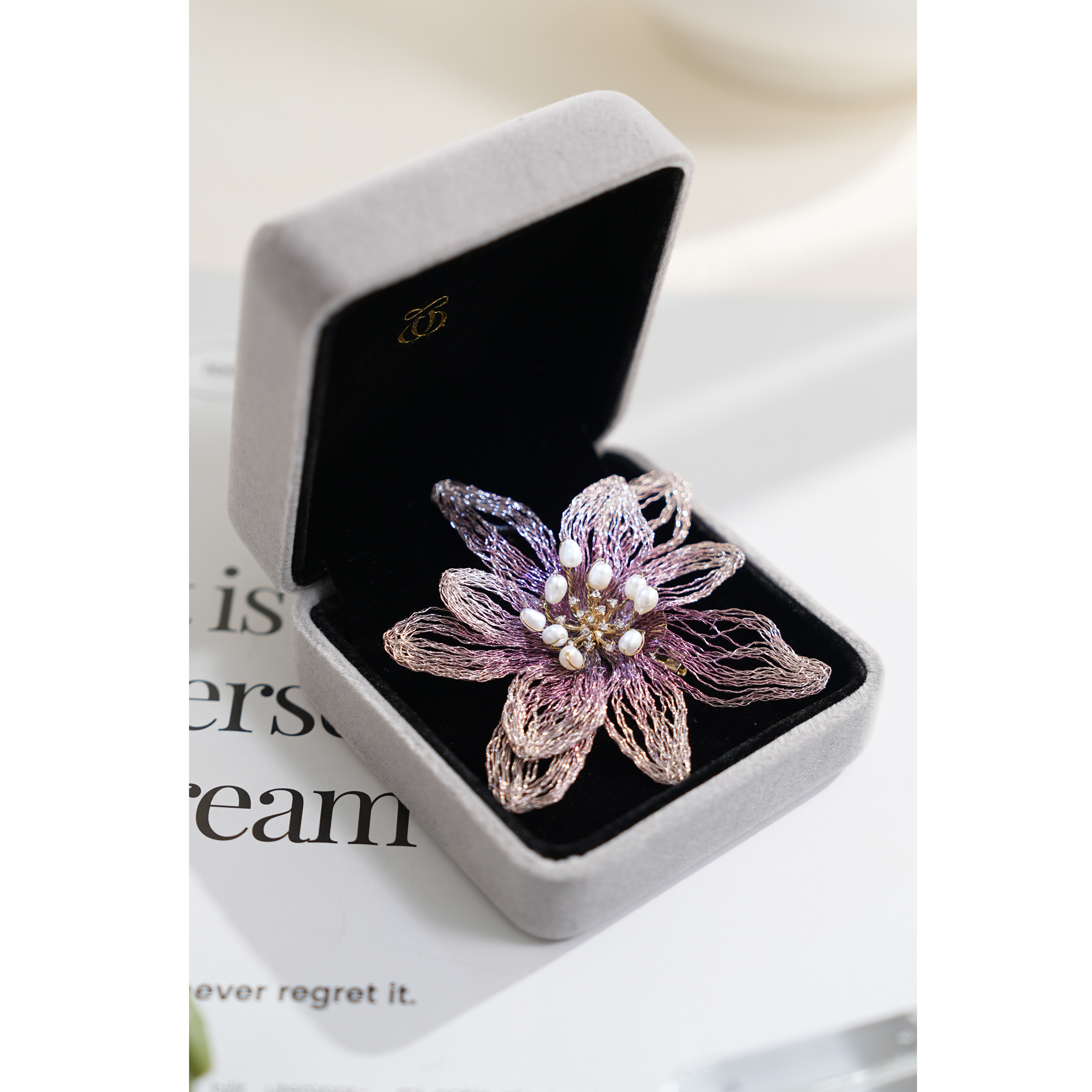 铜玻璃胸针 西子/【芍药粉】立体蕾丝胶珠手工水钻配饰胸针/SSQY009