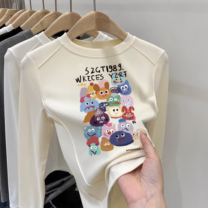 儿童长袖ins卡通印花T恤男女童秋冬打底衫趣味百搭上衣圆领内搭
