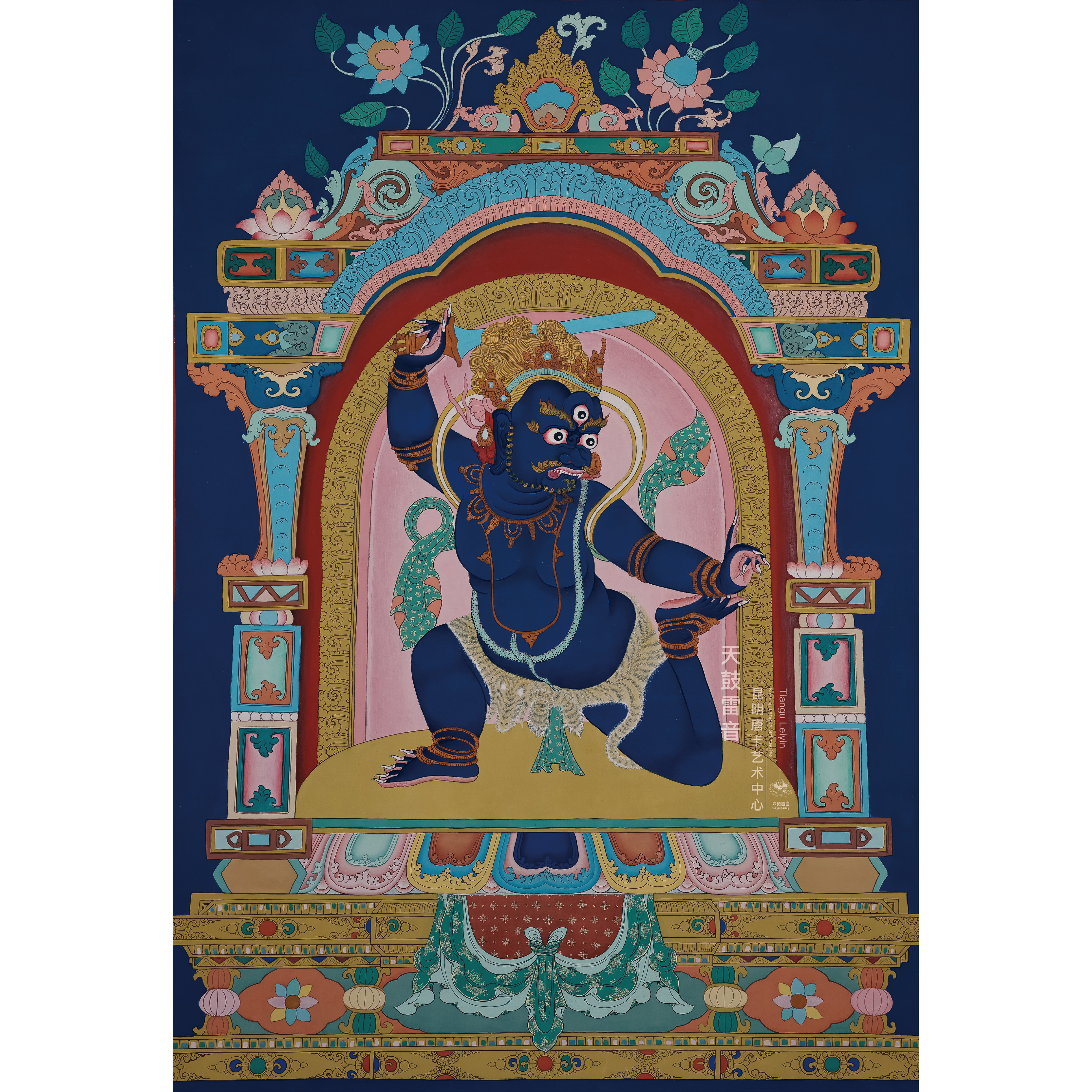 【天鼓雷音】齐岗画院·大幅原矿手绘精品唐卡·《不动明王》