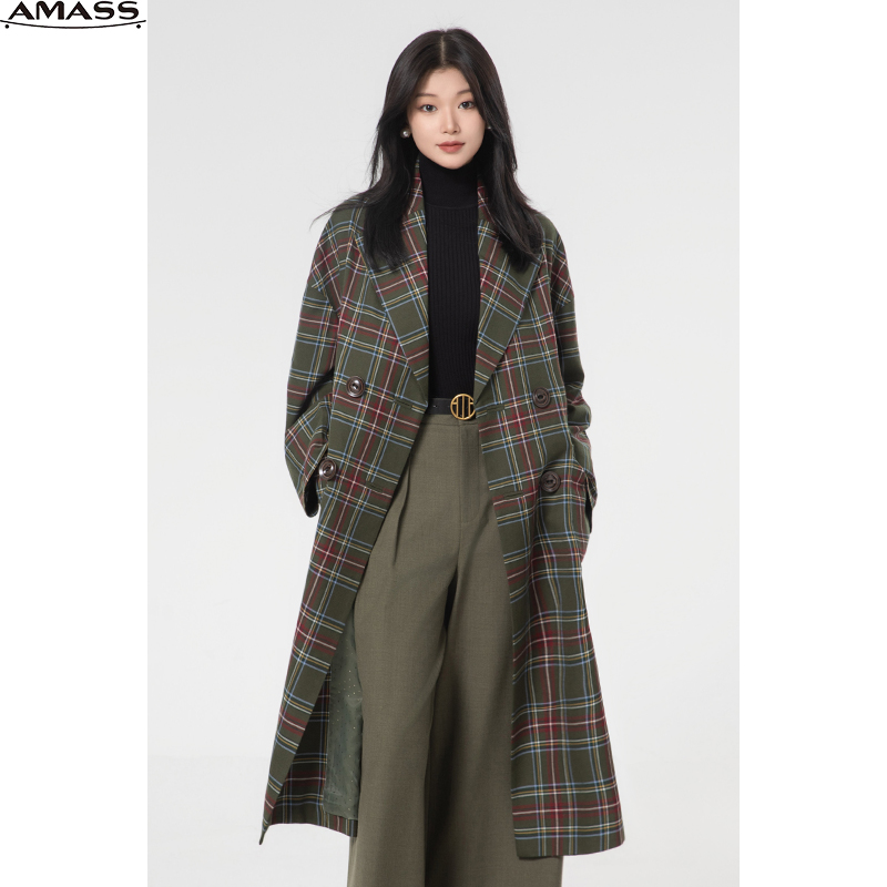 AMASS/阿玛施秋冬新款时尚气质英伦风复古格纹绵羊毛大衣 5400828