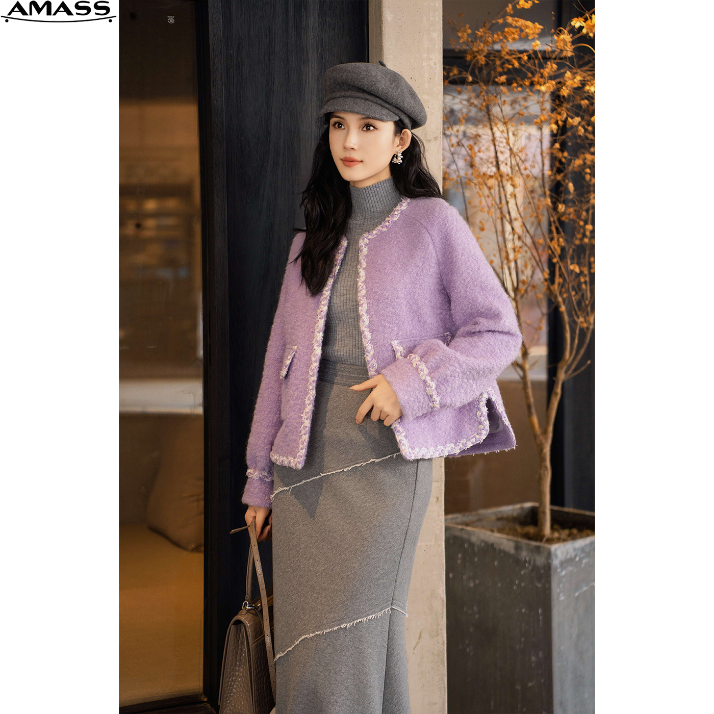 AMASS/阿玛施秋冬气质小香风千金风毛呢圆领宽松短外套5400312