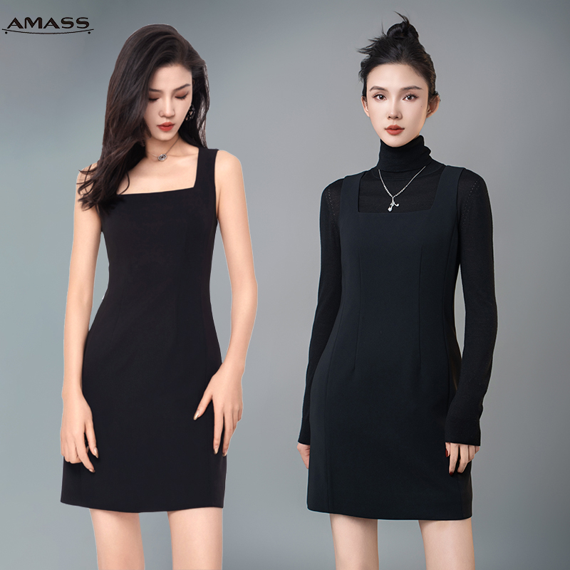AMASS/阿玛施新款气质轻职风时尚性感方领无袖修身连衣裙 5500484