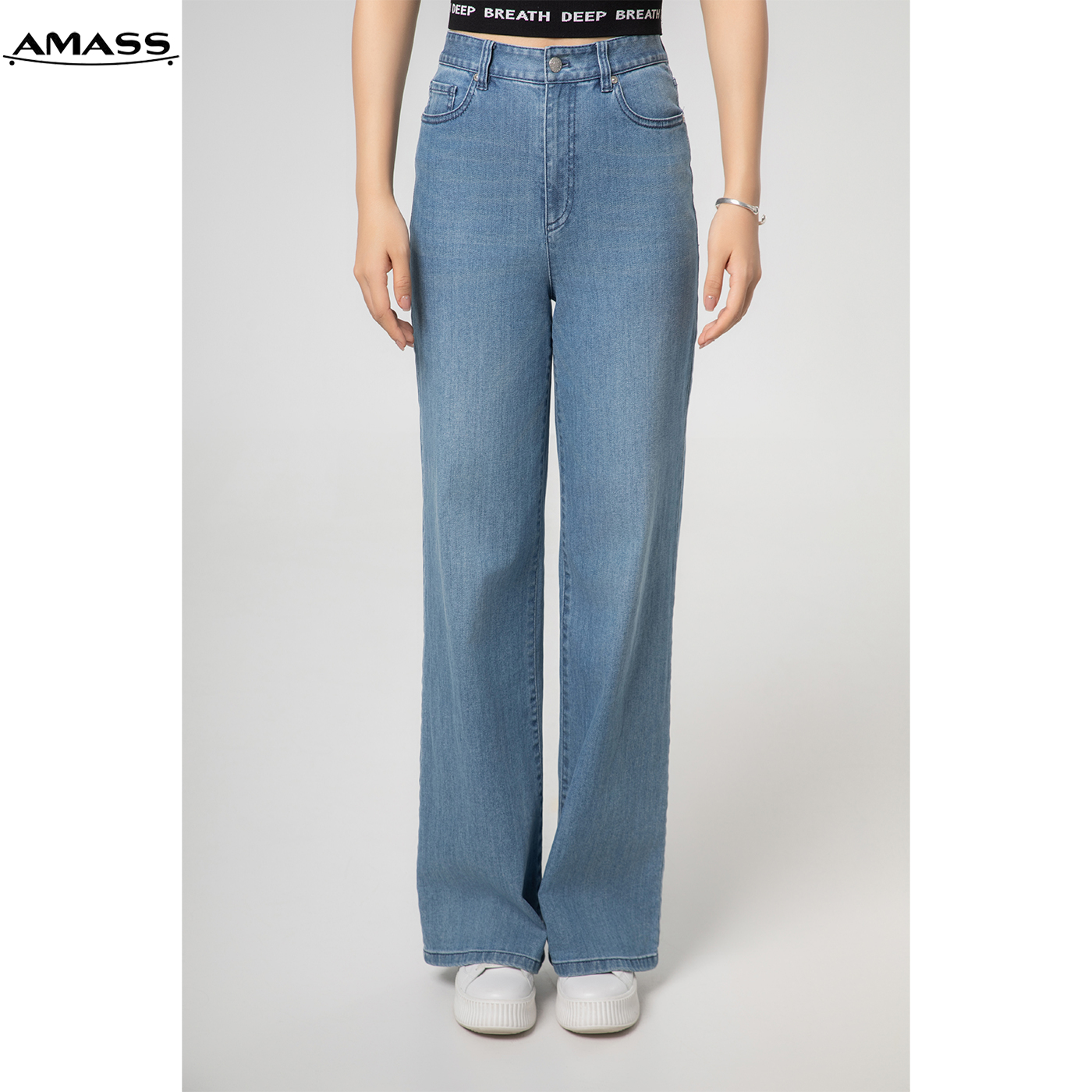 AMASS/阿玛施时尚百搭休闲显瘦直筒阔腿丹宁薄款牛仔裤女 5100388