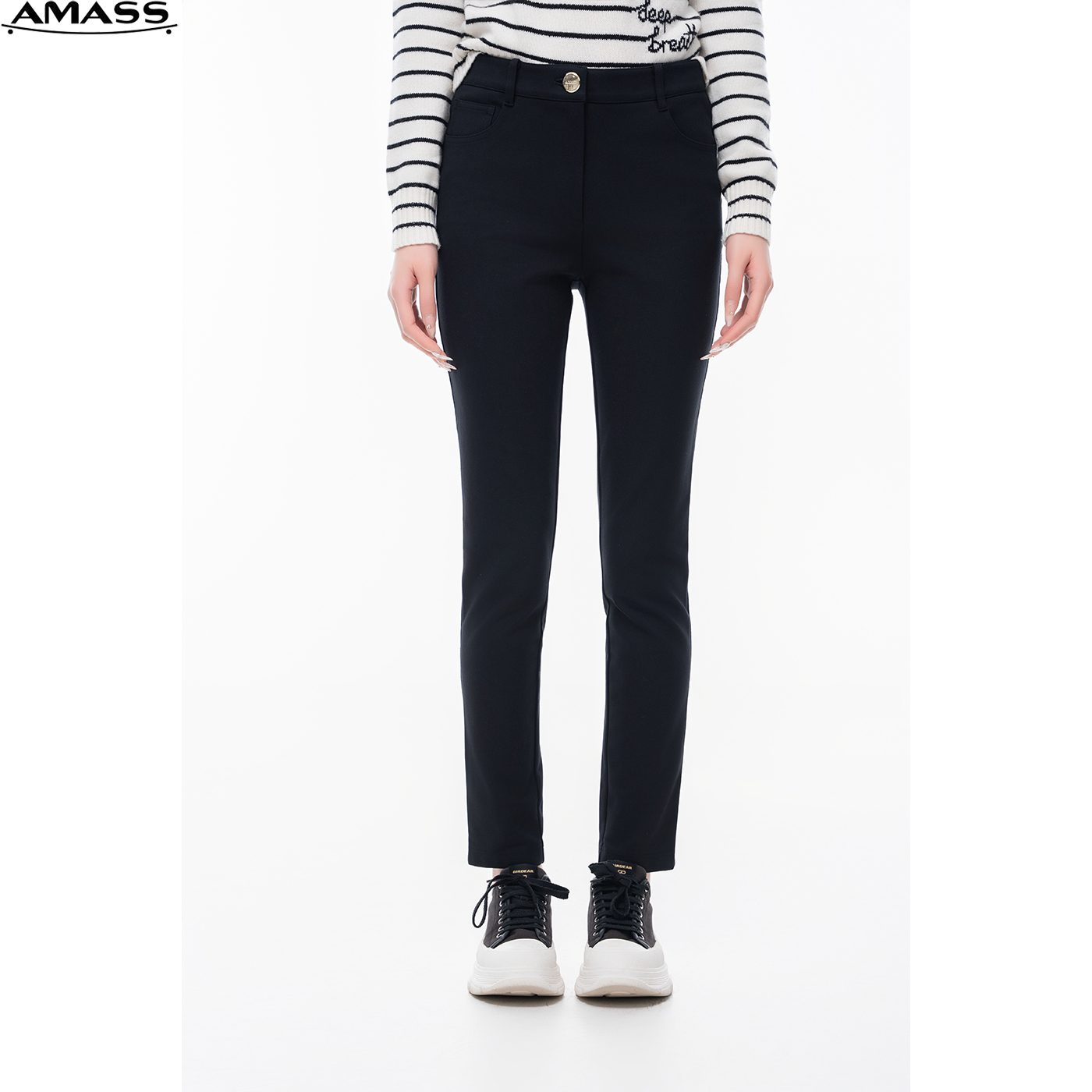 AMASS/阿玛施秋冬时尚热力感显瘦高腰加绒弹力裤黑色休闲 5100264