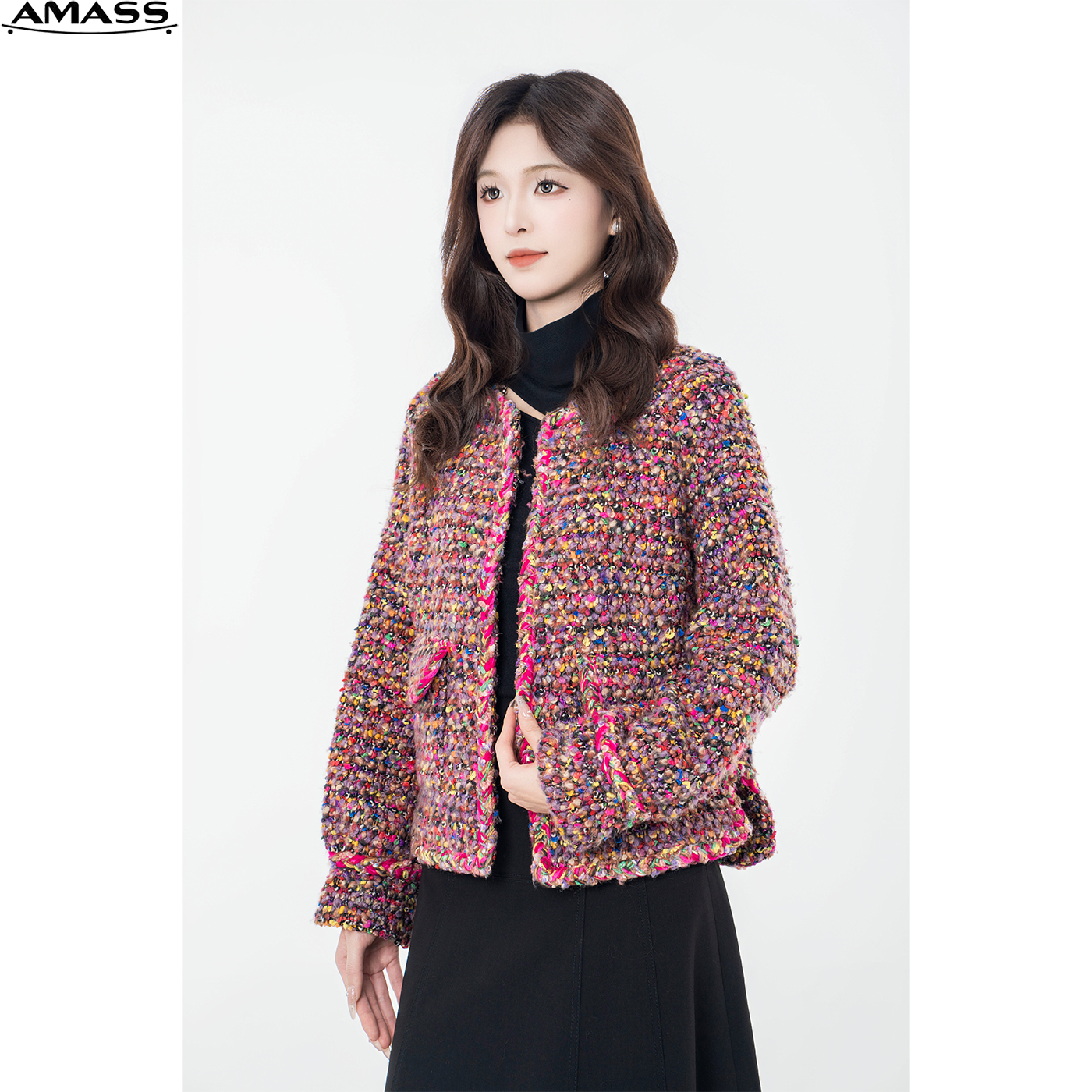 AMASS/阿玛施千金公主复古气质保暖粗花呢编织小香外套女 5400312