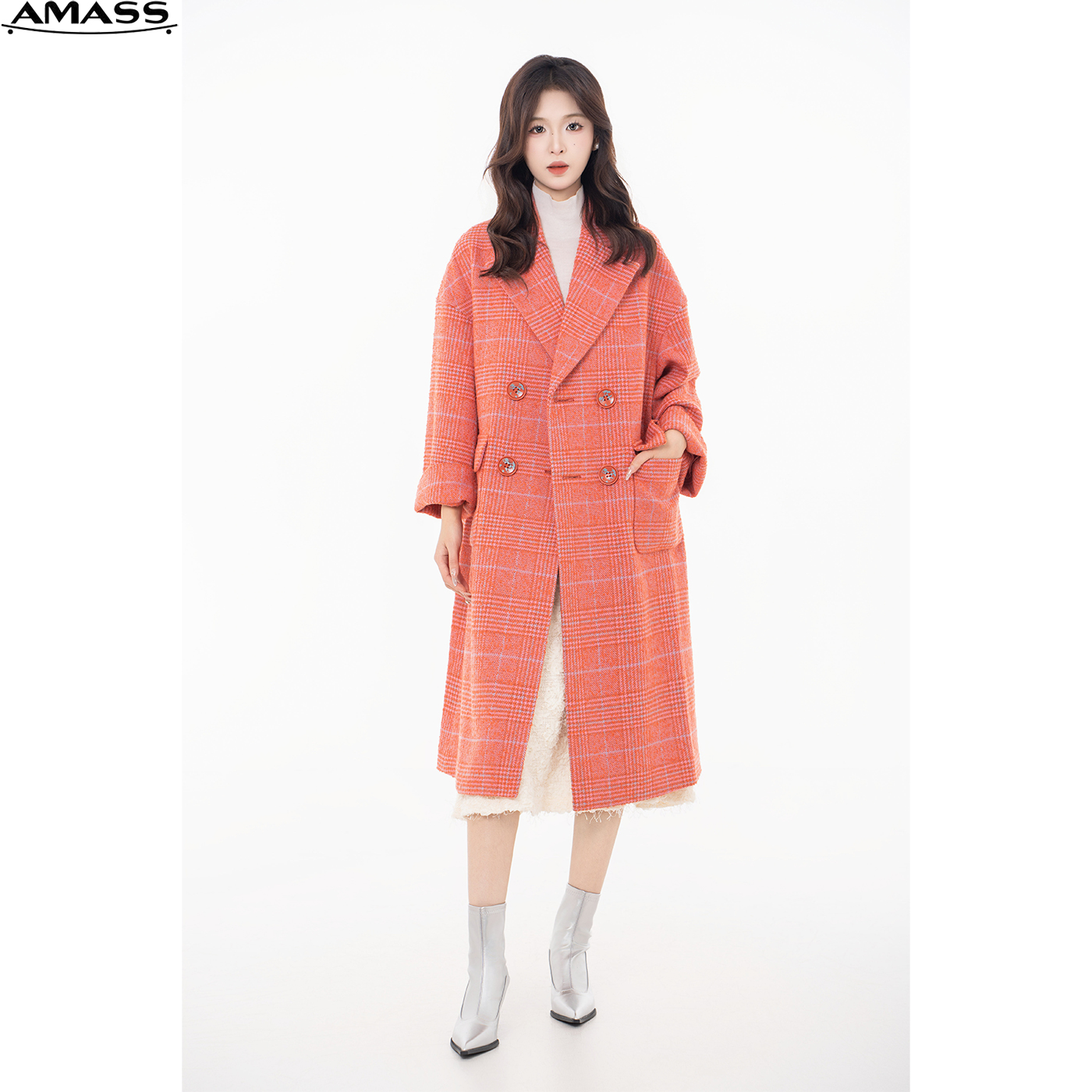AMASS/阿玛施【流光风】秋冬气质格纹氛围感中长款毛呢外套 5400828