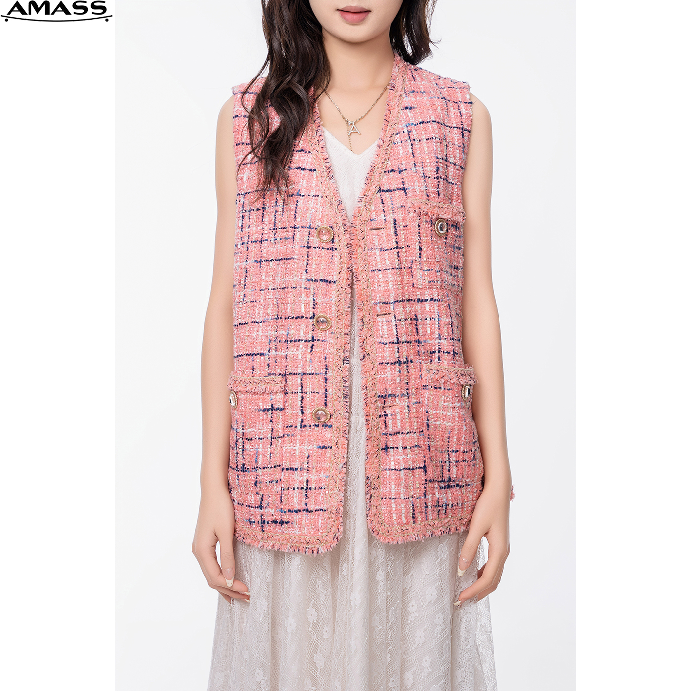 AMASS/阿玛施新款时尚气质百搭编织休闲小香风无袖马夹女 5400910