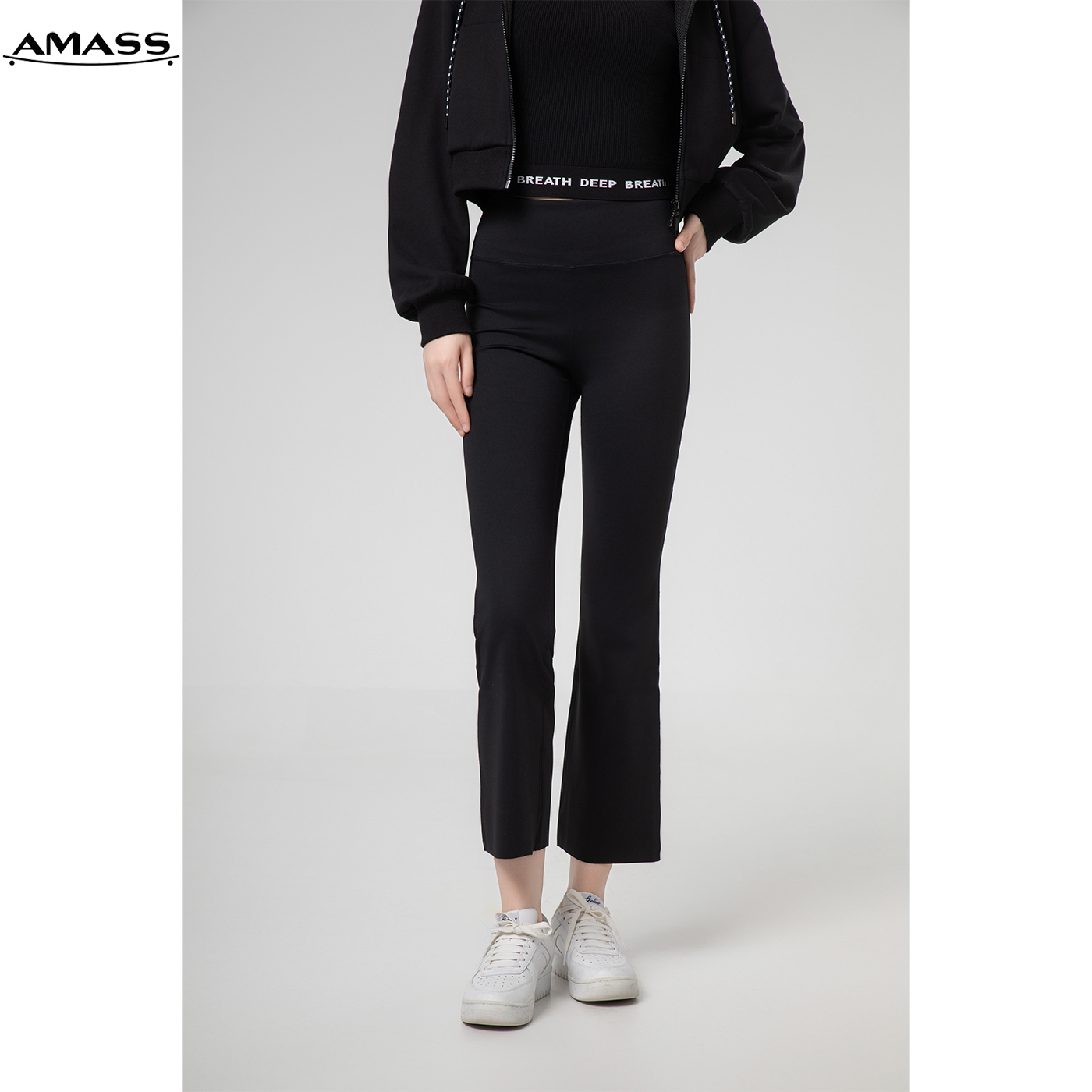 AMASS/阿玛施春秋新款时尚经典高腰高弹复古微喇九分裤女 5100490