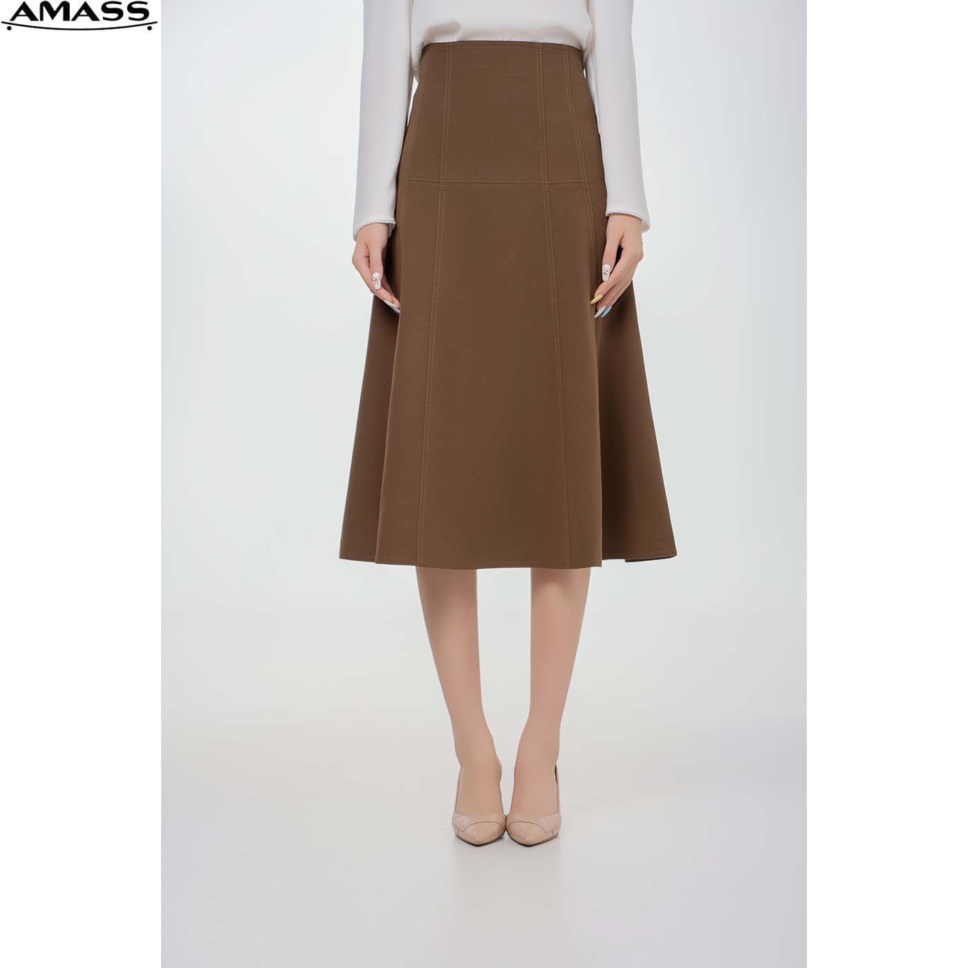 AMASS/阿玛施春夏新款纯色气质优雅百搭赫本A字长裙半身裙5200406