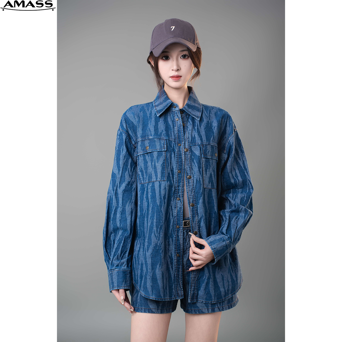 AMASS/阿玛施春秋新款潮牌复古时尚休闲宽松牛仔衬衫外套 5300971