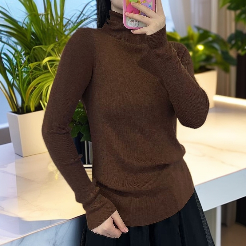 韩系女士简约超细羊毛针织打底衫高领2024秋冬百搭纯色修身显瘦