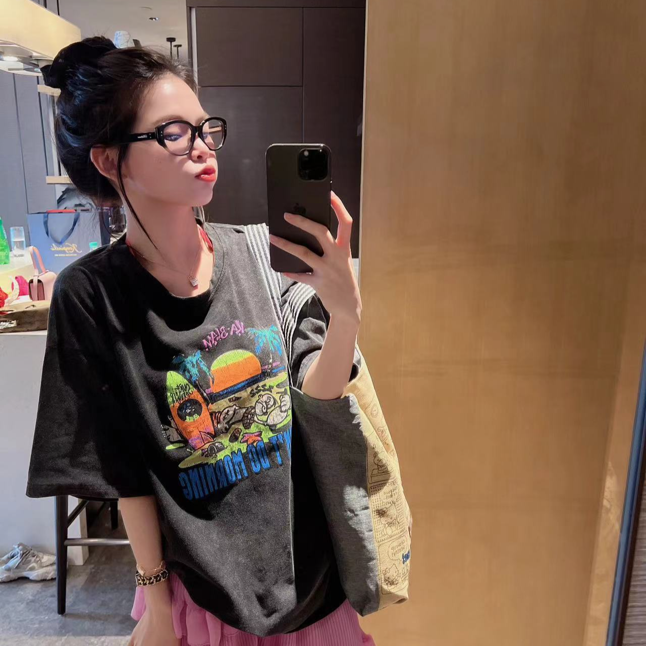 xxxwxz王希之  荧光落日~水洗黑圆领短袖T恤#12618