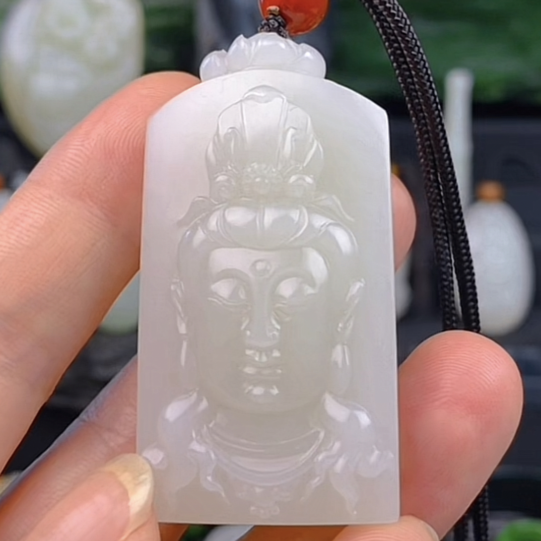 和田白玉观音挂件