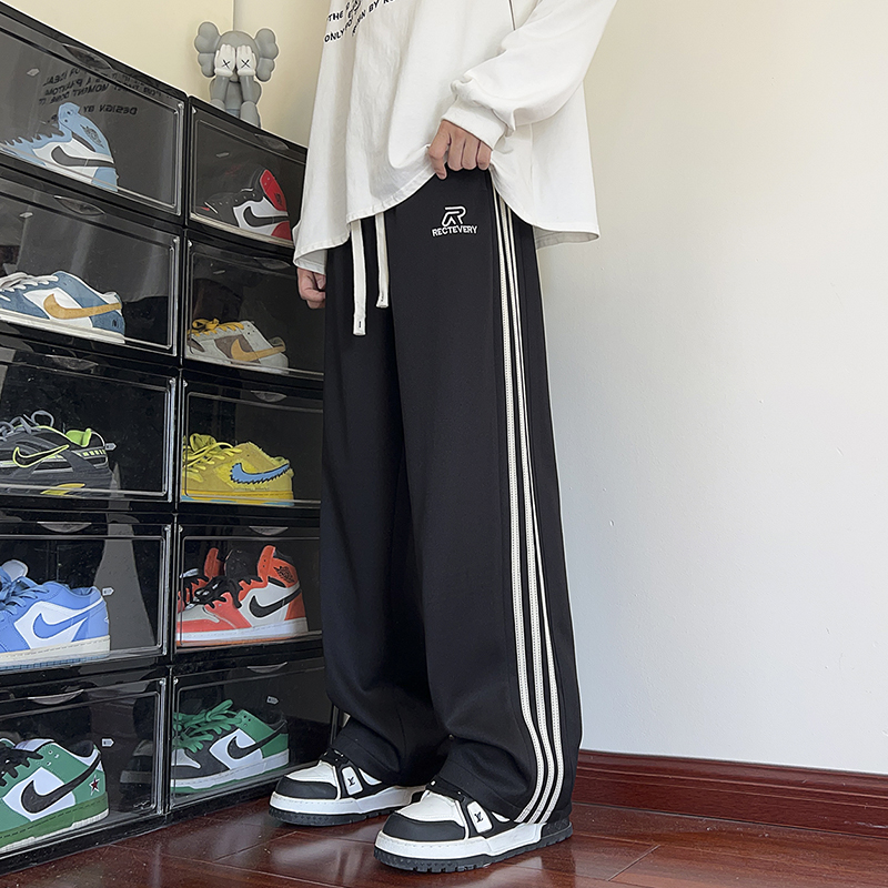 春秋潮流黑色休闲裤男款ins宽松长裤潮牌直筒百搭青少年阔腿裤子