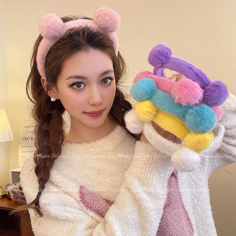 可爱耳朵毛绒绒_糖果色洗脸发箍女秋冬防滑头箍2023新款头饰