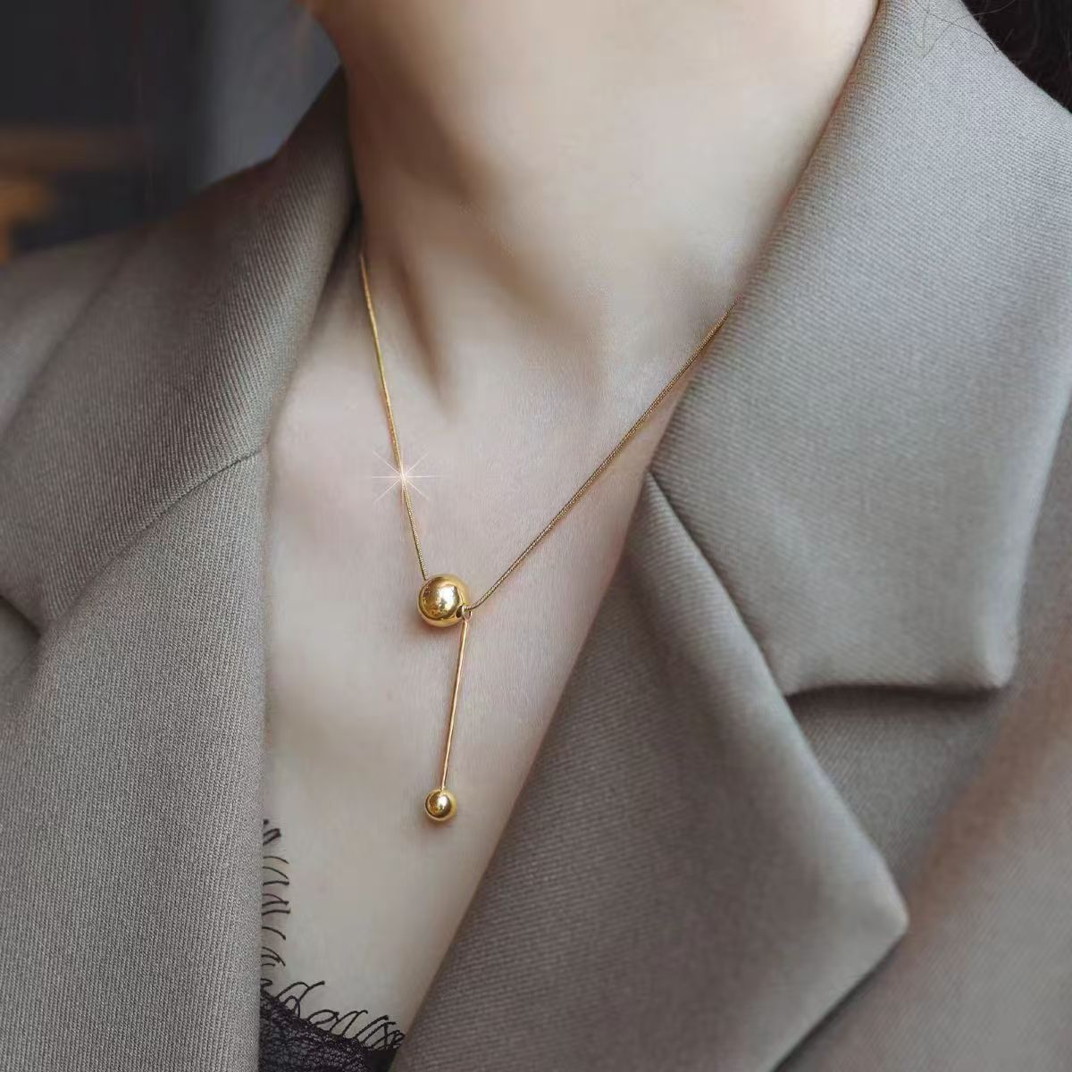 钛钢项链 个性珠子流苏项链