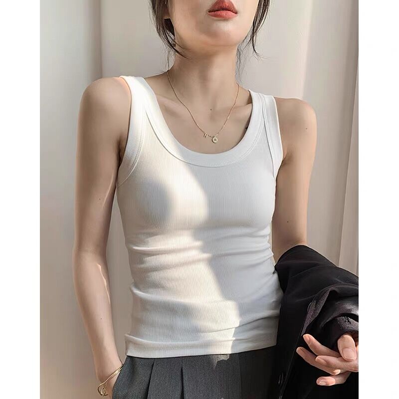 2024新款螺纹防走光无袖薄款黑白色内搭打底吊带背心女春外穿大码