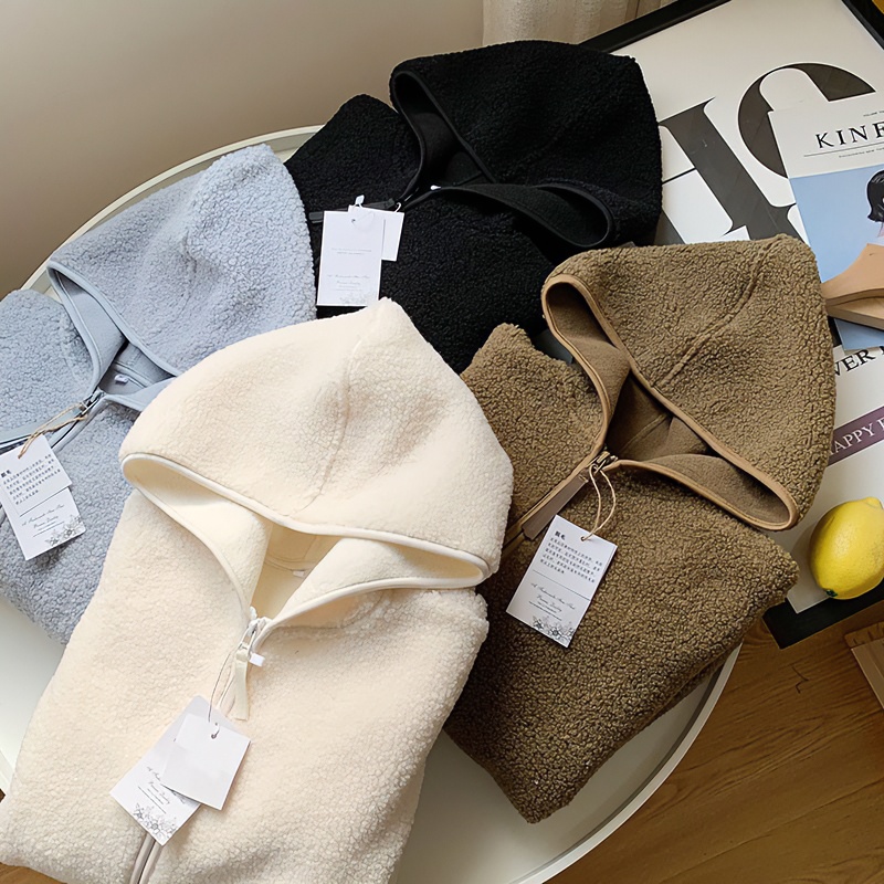 试衣间 U家冬季仿羊羔绒拉链连帽抓绒外套秋季摇粒绒加厚百搭上衣