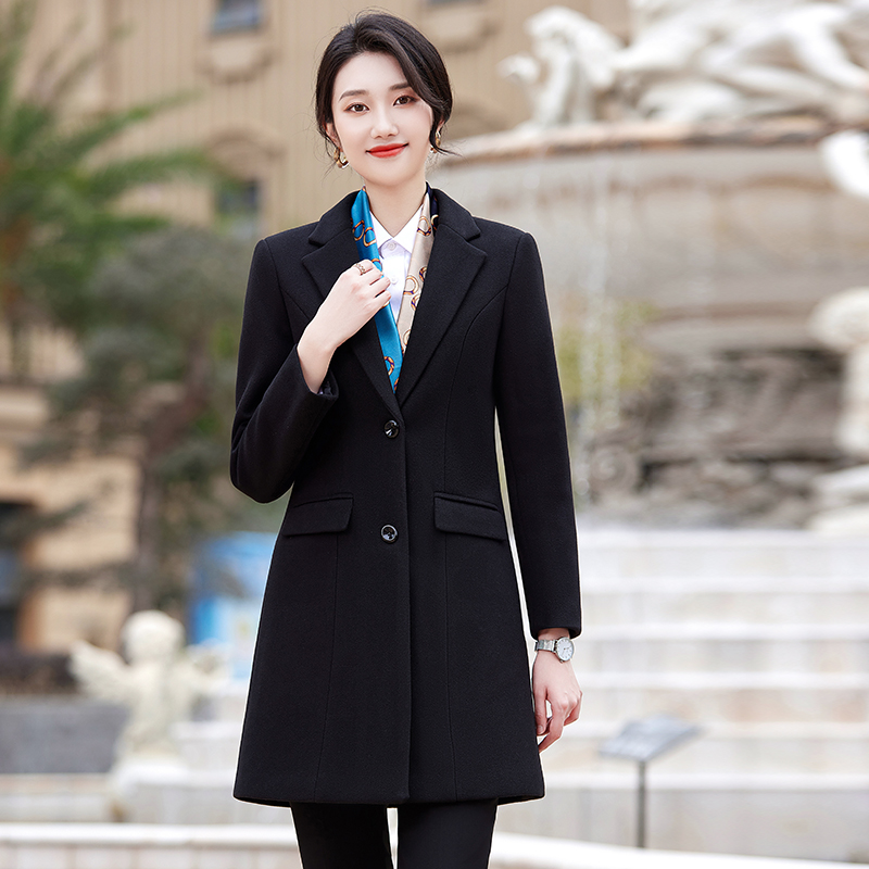 新款职业呢子大衣女加厚中长款气质显瘦酒店前台售楼职业装1895