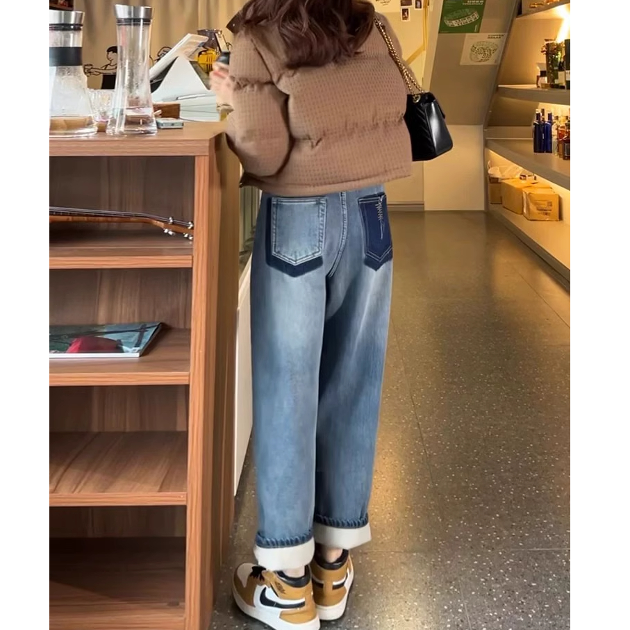 孕妇哈伦牛仔裤女秋冬季新款梨形身材大码宽松显瘦老爹加绒托腹裤