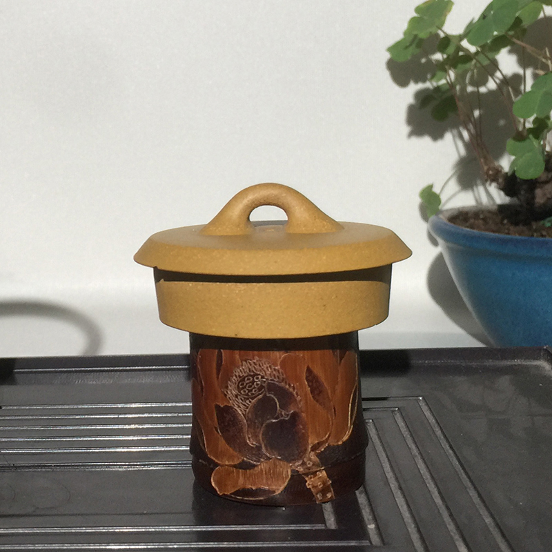 茶道用具盖置自然烟熏老煤竹材质全手工雕刻茶壶盖托茶台摆件文玩
