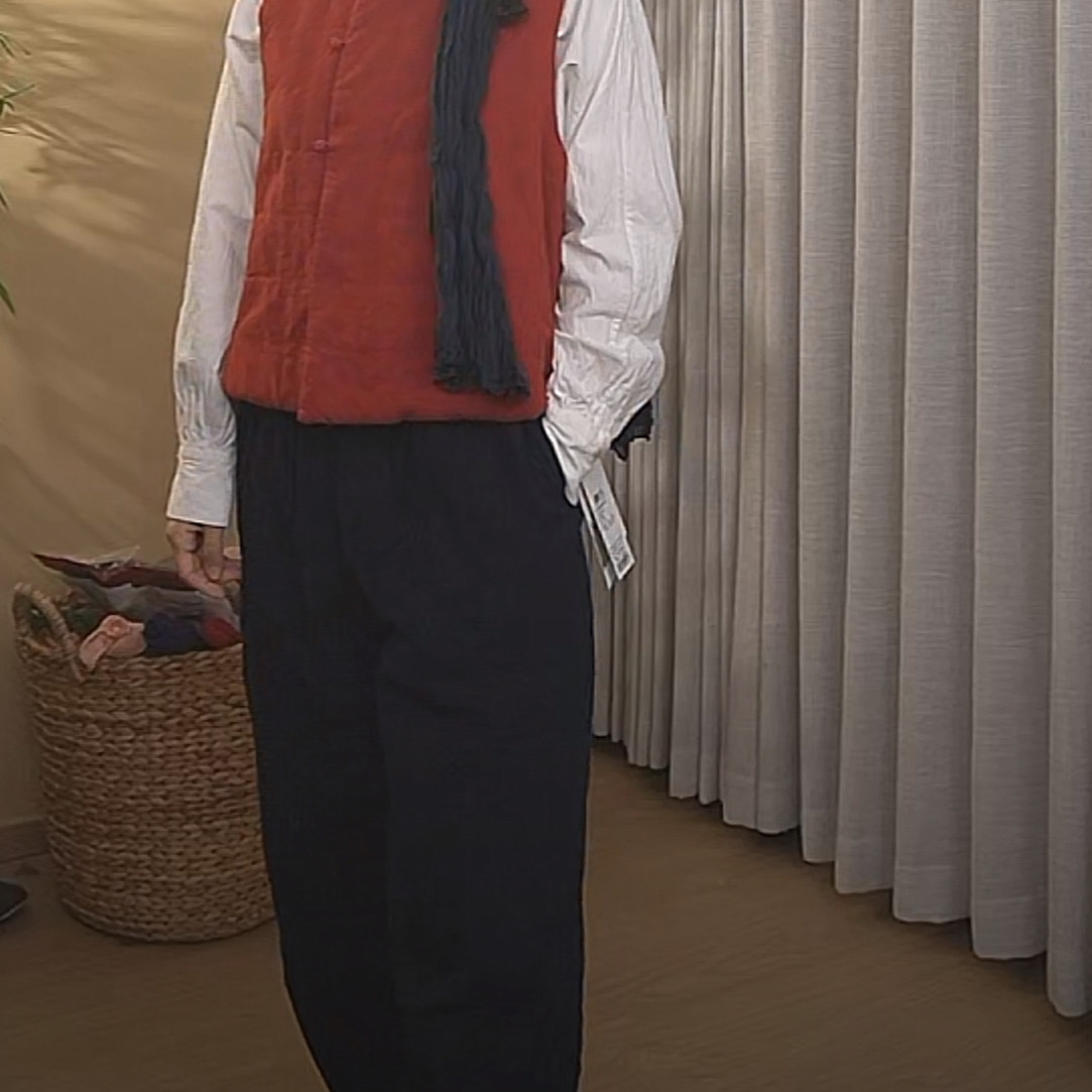 照本堂冬男女同款拼接收脚棉裤m22396