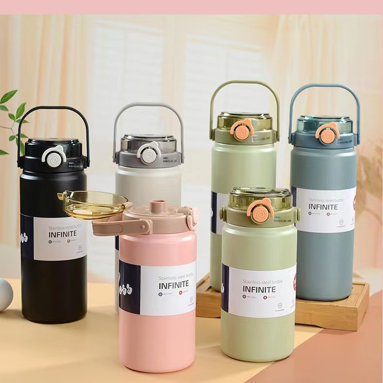 双饮大容量保温杯女生高颜值吸管水杯316不锈钢便捷保温提手水壶