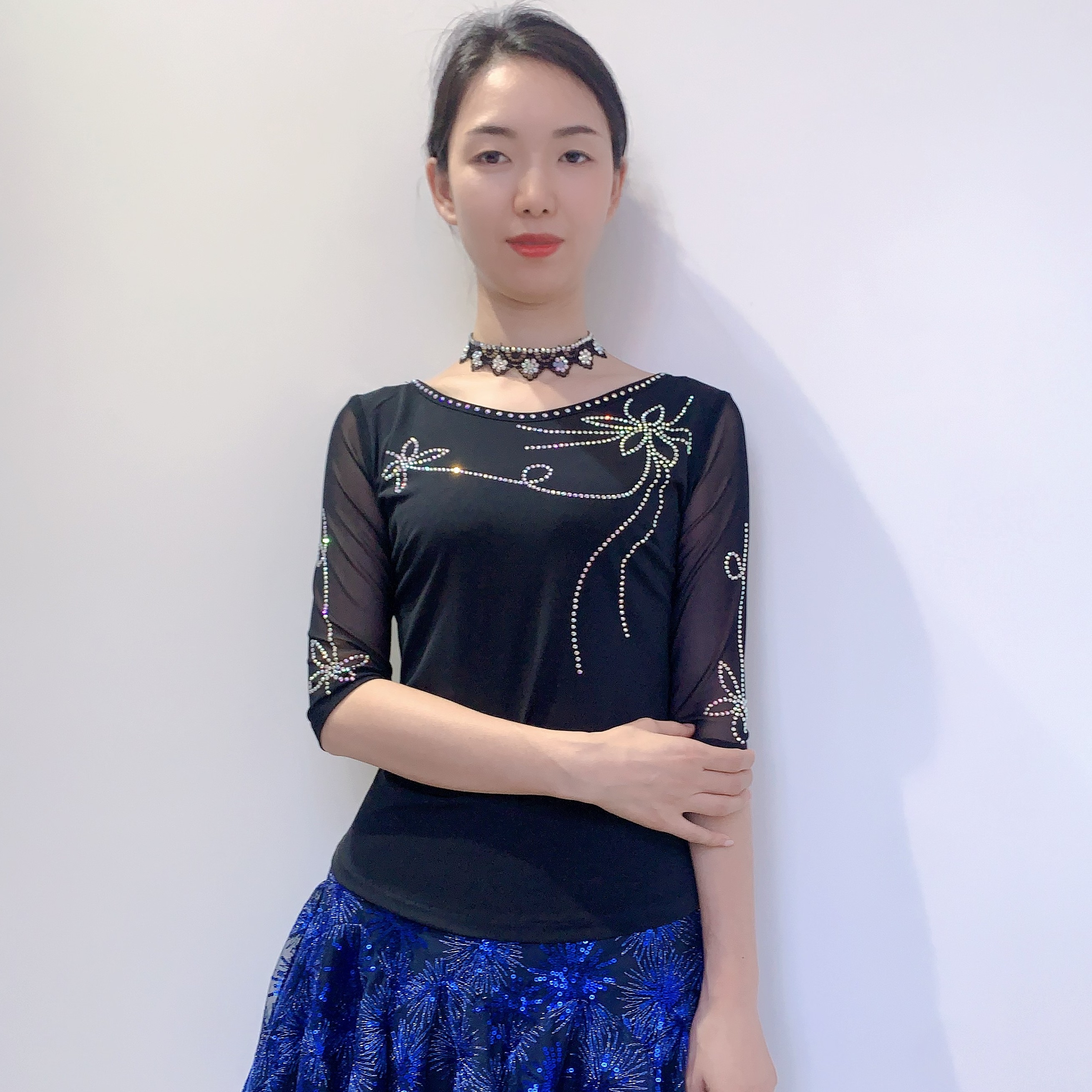 曦姿舞【认准水晶棉面料】前后加钻版 广场舞 三步踩 秋蝉舞蹈上衣