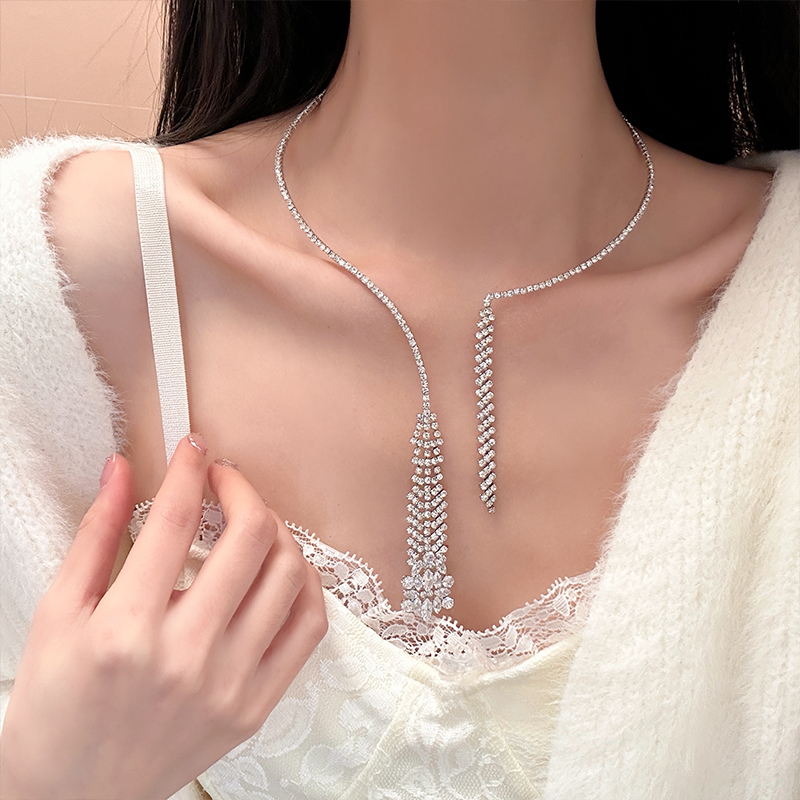 铜合金合成锆石项链 LDLC晚会满钻choker女高级设计感小众锁骨链