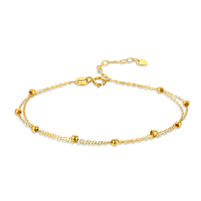 百赫18k黄金素金手链双层穿珠时尚转运珠手链手